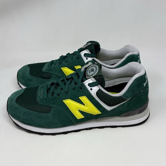New Balance 574 V2 Classic Sneakers Mens 10.5 D Green Yellow Suede Running Shoes - Picture 4 of 15